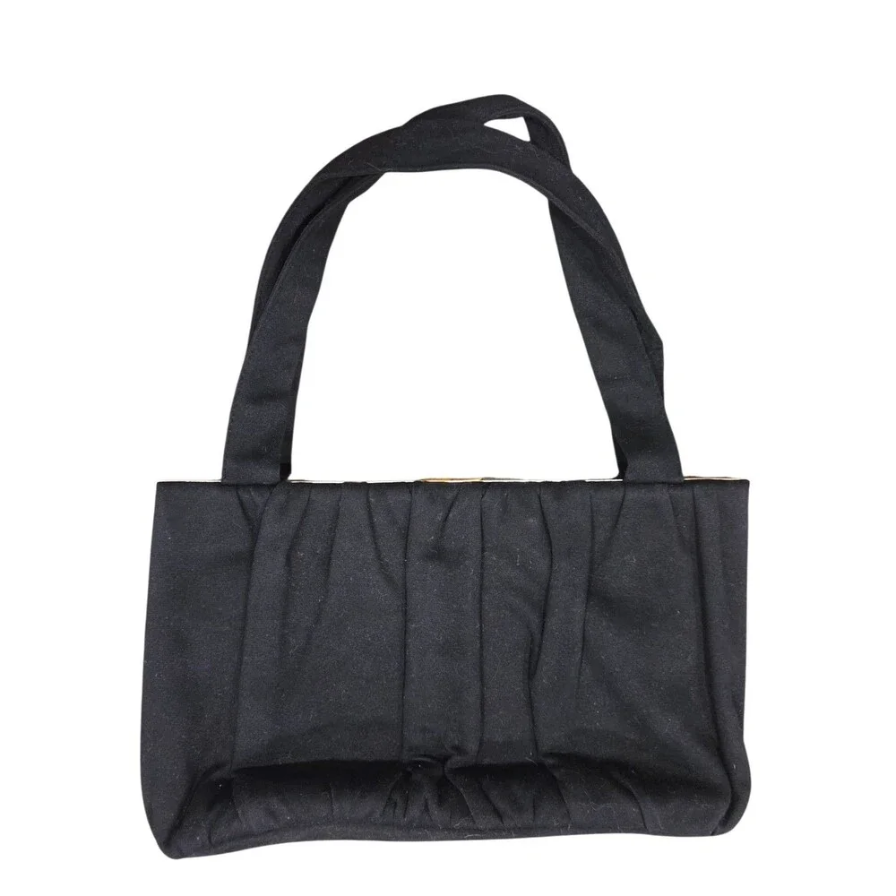 Vintage 50s Shumate Black Fabric Pleated Cocktail Handbag Original Coin Purse